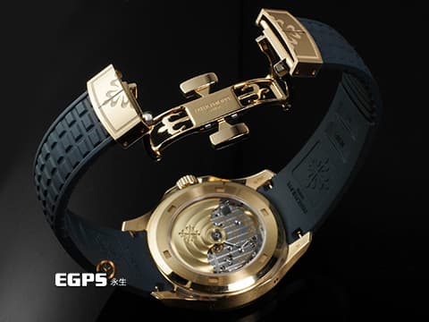 Patek Philippe 百達翡麗 PP錶 Aquanaut 海底探險家 5261R-001 18K玫瑰金材質 年曆錶 灰藍色錶盤飾有Aquanaut浮雕圖案面盤 灰藍色橡膠錶帶  覆白色螢光塗層的金質立體數字時標 2025年保單  自動上鏈 39.9mm