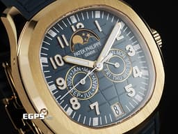 Patek Philippe 百達翡麗 PP錶 Aquanaut 海底探險家 5261R-001 18K玫瑰金材質 年曆錶 <font color="#99afe6">灰藍色錶盤飾有Aquanaut浮雕圖案面盤 灰藍色橡膠錶帶</font> <font color="#ffe9ad"> 覆白色螢光塗層的金質立體數字時標</font> <font color="#ff0000">2025年保單 </font> 自動上鏈 39.9mm