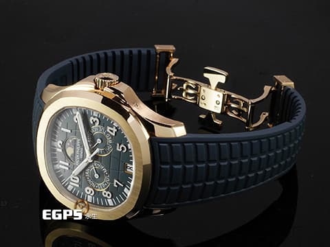 Patek Philippe 百達翡麗 PP錶 Aquanaut 海底探險家 5261R-001 18K玫瑰金材質 年曆錶 灰藍色錶盤飾有Aquanaut浮雕圖案面盤 灰藍色橡膠錶帶  覆白色螢光塗層的金質立體數字時標 2025年保單  自動上鏈 39.9mm