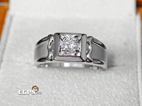 白K金 天然鑽石 主石重0.35CT 噴砂處理  鑽石戒指 男戒