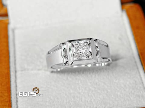 白K金 天然鑽石 主石重0.35CT 噴砂處理  鑽石戒指 男戒