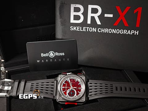 Bell &amp; Ross 柏萊士 BR-X1 Skeleton Chronograph Red Edition 計時碼表 紅色鏤空面盤 BR-X1-CE-TI-BTQ 黑陶瓷 鈦金屬 限量50只 自動上鍊 45mm