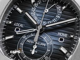 Patek Philippe 百達翡麗 PP錶 Nautilus Travel Time Flyback Chronograph 金鷹 鸚鵡螺 5990/1A-011<font color="#4169e1">&nbsp;</font><font color="#1461a9">藍色漸層橫條紋面盤</font>&nbsp;兩地時區 飛返 計時碼錶 不鏽鋼 <font color="#ff0000">新一代鋼王</font>&nbsp;<font color="#FF0000">2026年保單&nbsp;</font>自動上鏈 40.5mm