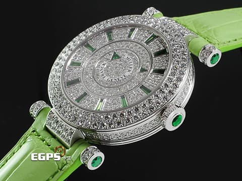 FRANCK MULLER 法蘭穆勒 Double Mystery 雙重神秘 DM39D2RCD 18K白金材質 原廠鑲鑽 滿天星鑽石面盤（共652顆寶石） 綠色寶石指針、時標  新錶訂價約：2,584,000元 自動上鍊 39mm