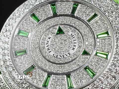 FRANCK MULLER 法蘭穆勒 Double Mystery 雙重神秘 DM39D2RCD 18K白金材質 原廠鑲鑽 滿天星鑽石面盤（共652顆寶石） 綠色寶石指針、時標  新錶訂價約：2,584,000元 自動上鍊 39mm