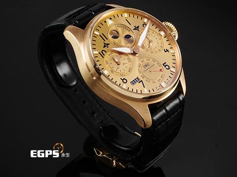 IWC 萬國 BIG PILOTS 大飛行員 萬年曆 IW502639 18K玫瑰金材質  七日鍊動力儲存顯示  經典南北月相萬年曆腕錶、四位數字年份顯示  自動上鍊 46mm