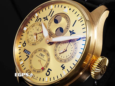 IWC 萬國 BIG PILOTS 大飛行員 萬年曆 IW502639 18K玫瑰金材質  七日鍊動力儲存顯示  經典南北月相萬年曆腕錶、四位數字年份顯示  自動上鍊 46mm
