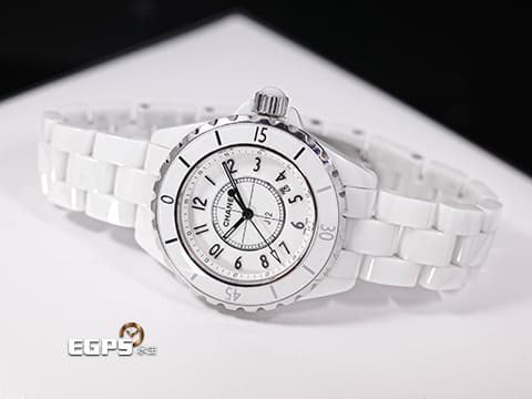 CHANEL 香奈兒 J12 White Ceramic H0968 經典 白陶瓷 大三針 專利不鏽鋼蝴蝶扣 石英腕錶 33mm