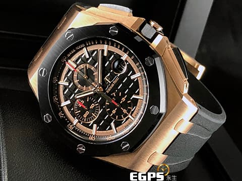 Audemars Piguet 愛彼 AP錶 Royal Oak Offshore 皇家橡樹 離岸型 ROO 計時碼表 26401 RO 玫瑰金 大金貓 26401RO.OO.A002CA.02 陶瓷框 2020年保單 歡迎錶友以PP、AP、勞力士 來店交換，本店將以最高價評估～ 自動上鍊 44mm