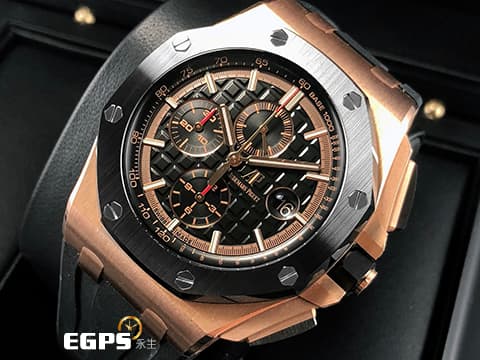 Audemars Piguet 愛彼 AP錶 Royal Oak Offshore 皇家橡樹 離岸型 ROO 計時碼表 26401 RO 玫瑰金 大金貓 26401RO.OO.A002CA.02 陶瓷框 2020年保單 歡迎錶友以PP、AP、勞力士 來店交換，本店將以最高價評估～ 自動上鍊 44mm