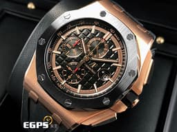Audemars Piguet 愛彼 AP錶 Royal Oak Offshore <font color="#ff0000">2019年新卡</font> 皇家橡樹 離岸型 ROO 計時碼表 <font color="#f3baa1">26401 RO 玫瑰金 大金貓&nbsp;</font>26401RO.OO.A002CA.02<font color="#fafa01"> 搭配原廠黑色紡織紋橡膠錶帶</font> 陶瓷框&nbsp;自動上鍊 44mm