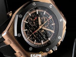 Audemars Piguet 愛彼 AP錶 Royal Oak Offshore <font color="#ff0000">2019年新卡</font> 皇家橡樹 離岸型 ROO 計時碼表 <font color="#f3baa1">26401 RO 玫瑰金 大金貓&nbsp;</font>26401RO.OO.A002CA.02<font color="#fafa01"> 搭配原廠黑色紡織紋橡膠錶帶</font> 陶瓷框&nbsp;自動上鍊 44mm