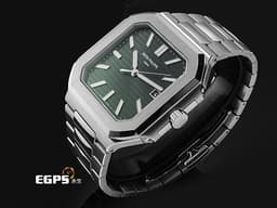 Patek Philippe 百達翡麗 PP Cubitus 5821/1A-001 不鏽鋼材質&nbsp;<font color="#c0f2bf">綠色橫條浮雕日輝紋面盤</font><font color="#2828FF">&nbsp;</font>大三針<font color="#ff0000">&nbsp;方形圓角錶殼 橄欖綠 2026年保單 </font> 自動上鍊 45mm