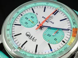 BREITLING 百年靈 Top Time B01系列 Fausto Coppi AB01768A1A1X1 不鏽鋼材質 <font color="#05f0f0">綠松石色小錶盤</font>&nbsp; <font color="#fd9753">橙色閃電形秒針</font>&nbsp;<font color="#FF0000">自製B01機芯 2025年保單 限量750支</font> 自動上鍊 41mm