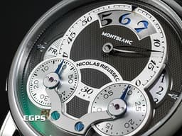 Montblanc 萬寶龍 Star Nicolas Rieussec 108790 尼可拉斯 不銹鋼材質&nbsp;<font color="#05f0f0"><span style="font-size: 13.3333px;">銀色巴黎釘飾紋路面盤 小時顯示盤</span>&nbsp;單把計時</font>&nbsp;<font color="#ff0000">2025年保卡</font> 自動上鏈 43mm