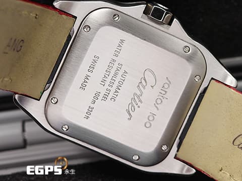 CARTIER 卡地亞 Santos 100 山度士 中型 精鑲滿天星鑽石面盤、鑲鑽錶圈&nbsp;紅色客製化皮革錶帶 自動上鍊 36mm