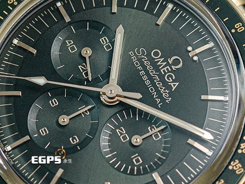 OMEGA 歐米茄 Speedmaster Moonwatch Professional 超霸 速霸 Moonshine金 31060425010001 綠色面盤 計時碼表 專業 登月錶&nbsp;3861機芯&nbsp;2022年台灣公司貨&nbsp;同軸擒縱 手上鏈 42 mm