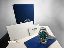 ORIS豪利時 Oris Aquis Date x Bracenet特別版 0173377304137 <font color="#058703">獨一無二的綠色萬花筒紋理 每支紋路皆不同 海洋保護聯名款 原廠膠膜全新未拆封</font>&nbsp;不鏽鋼材質 <font color="#ff0000">2025年保單</font> 潛水錶 自動上鍊 43.5mm