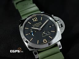 PANERAI 沛納海 Luminor 1950 3 Days GMT Power Reserve PAM01537 巴黎釘紋飾面盤 <font color="#b78e62">菸草色夜光時標 菸草面</font> 兩地時區 三日鍊 動力顯示<font color="#0582f5"> 藍色小秒針</font>&nbsp;PAM1537 不鏽鋼&nbsp;<font color="#FF0000">2018年保卡&nbsp;</font>自動上鏈 42mm