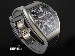 FRANCK MULLER 法蘭穆勒 Vanguard系列 V45 SC DT TT MC TT CAMOUFLAGE <font color=#ff00ff> 鈦金屬材質 </font> <font color=#ffffff>灰色拉絲直條紋面盤</font> 酒桶型 <font color=#ff0000>2025年保單</font> 自動上鍊 44x54mm