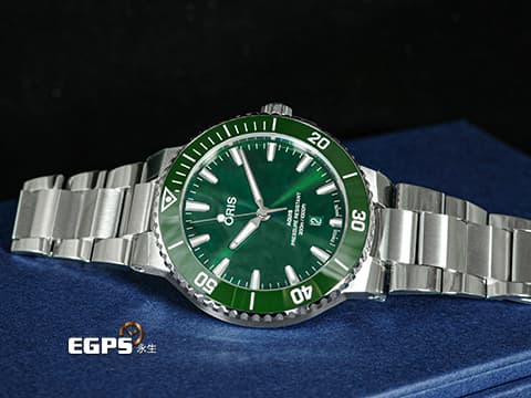ORIS 豪利時 Aquis Date 時間之海 7789&nbsp;綠色陶瓷外圈 綠色面盤 綠水鬼&nbsp;0173377894157 不鏽鋼 大三針&nbsp;2026年保卡 潛水錶 自動上鍊 43.5mm