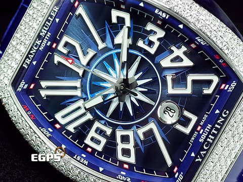 Franck Muller 法蘭穆勒 FM Vanguard Yachting V45 SC DT 遊艇 藍色面盤&nbsp;精鑲鑽框 自動上鏈 44x54 mm