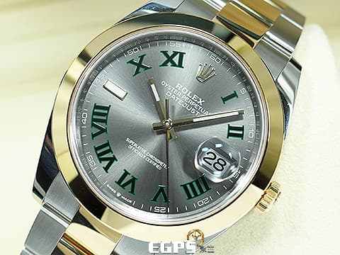 ROLEX 勞力士 DATEJUST 41 經典 蠔式日誌型 126303 綠羅馬時標面盤 DJ41 半金款 18K黃金 2024年保單 新式保卡 蠔式三板錶帶 自動上鍊 41mm