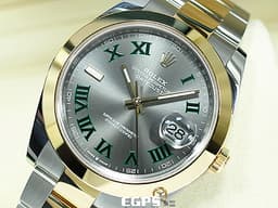 ROLEX 勞力士 Datejust 41 蠔式日誌型 126303 <font color=#ADADAD>石板灰色面盤</font>搭配<font color=#228B22>綠色羅馬數字時標 溫布頓</font> DJ41 半金款 18K黃金 <font color=#FF0000>2024年保單 蠔式（Oyster）三節板帶</font> 自動上鍊 41mm