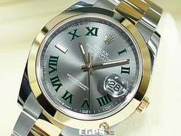 ROLEX 勞力士 DATEJUST 41 經典 蠔式日誌型 126303 <font color=#009100>綠羅馬時標面盤</font> DJ41 半金款 18K黃金 <font color=#FF0000>2024年保單 新式保卡 蠔式三板錶帶</font> 自動上鍊 41mm