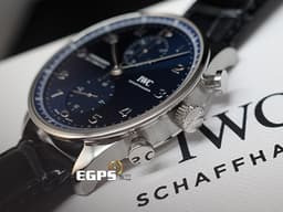 IWC 萬國 Portugieser Chronograph 葡萄牙 系列 IW371606 計時碼錶 <font color=#4169e1>藍色放射紋面盤</font> 不鏽鋼 <font color=#FF0000>透明錶背款 2024年保單</font> 自動上鍊 41mm