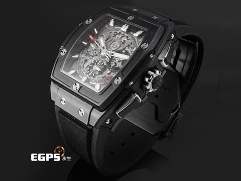 Hublot 宇舶 Spirit of Big Bang Titanium Blue 大爆炸 靈魂系列 641.CI.0173.RX 黑色陶瓷錶圈、鏤空面盤&nbsp;酒桶型 鈦金屬材質 2019年保卡&nbsp;自動上鍊 42mm
