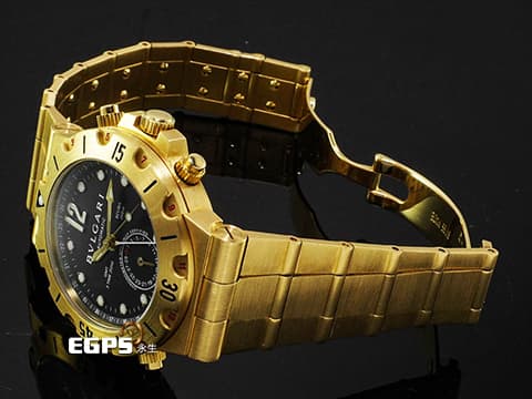 BVLGARI 寶格麗 Diagono Scuba GMT SD 38 G 18K黃金材質 第二地24小時時區顯示 指針式日期顯示&nbsp;整支約5.2兩重 自動上鏈&nbsp;39mm