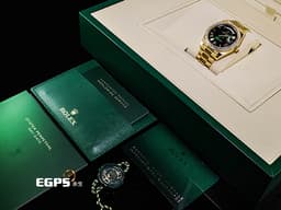 ROLEX 勞力士 DayDate 40 228348RBR 18K黃金材質 228348 <font color="#ffd700">原廠鑲嵌鑽石錶圈 </font><font color="#058703">煙燻綠色面盤</font>&nbsp;<font color="#FF0000">2026年保卡 </font> 自動上鍊 40mm