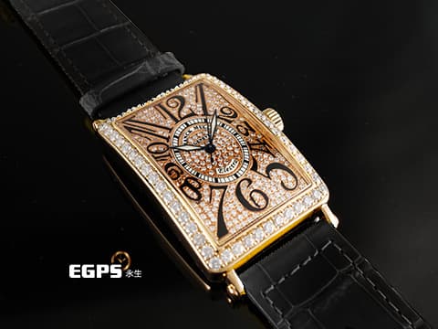 Franck Muller 法蘭穆勒 FM錶 Long Island系列 1000SC 矩形&nbsp;精鑲鑽框、滿天星面盤 玫瑰金&nbsp;經典阿拉伯數字時標&nbsp;自動上鍊&nbsp;43x31mm