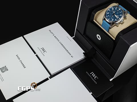 IWC 萬國 Pilot`s Chronograph 41 飛行員 TOP GUN Miramar 最新淺藍色面盤&nbsp;IW388117 計時碼表 不鏽鋼&nbsp;2025年保卡 EasX-CHANGE錶帶更換系統&nbsp;自動上鍊 41mm