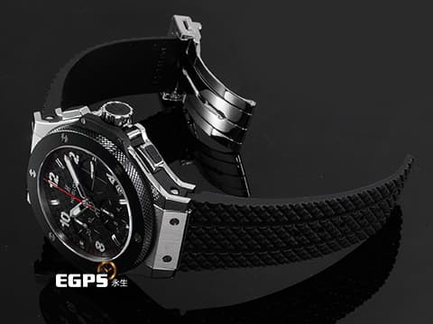 HUBLOT 宇舶 Big Bang 大爆炸 341.SB.131.RX 不鏽鋼材質 黑灰色格紋面盤 紅色分鐘、計時刻度 2025年電子保單 自動上鍊 41mm