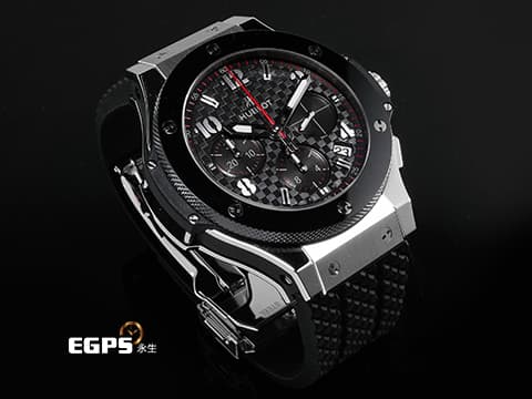 HUBLOT 宇舶 Big Bang 大爆炸 341.SB.131.RX 不鏽鋼材質 黑灰色格紋面盤 紅色分鐘、計時刻度 2025年電子保單 自動上鍊 41mm