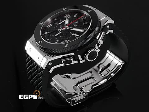 HUBLOT 宇舶 Big Bang 大爆炸 341.SB.131.RX 不鏽鋼材質 黑灰色格紋面盤 紅色分鐘、計時刻度 2025年電子保單 自動上鍊 41mm
