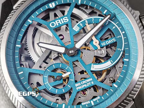 ORIS 豪利時 Big Crown ProPilot X系列 ORIS第一款生肖腕錶 自製機芯10日鍊 蛇年限定版 01 115 7759 7117-Set 鈦金屬材質 青綠色鏤空面盤 2024年保單 限量88只&nbsp;手動上鍊 44mm