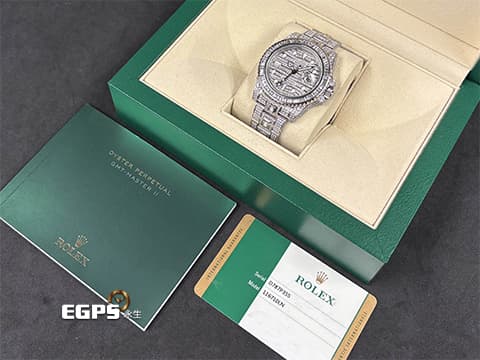 ROLEX 勞力士 GMT-MASTER II 格林威治型 116710LN 兩地時間 116710 不鏽鋼材質 精鑲滿天星鑽石虎紋面盤、精鑲梯鑽雙向旋轉錶圈、滿鑲錶帶及摺疊帶扣&nbsp;自動上鍊 40mm