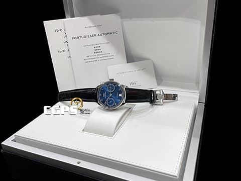 IWC 萬國錶 Portuguese 7 Day Power Reserve 葡萄牙 七日鍊 IW500710&nbsp;藍色面盤 不鏽鋼 小秒針 動能儲存 大葡萄牙&nbsp;經典比勒頓上鍊系統 啄木鳥機芯 自動上鍊 42.3mm