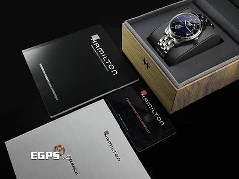 HAMILTON 漢米爾頓 Open Heart Auto 爵士系列 H32675140 不鏽鋼材質 藍色漸層鏤空面盤 2022年保卡 台灣公司貨&nbsp;自動上鍊 40mm