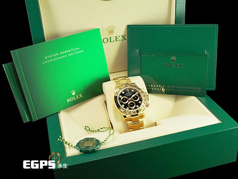 ROLEX 勞力士 DAYTONA 迪通拿 116508 18黃金材質 鍊帶款 原廠鑲嵌八顆鑽石時標 黑色面盤 金色計時圈&nbsp; 2023年保卡 計時碼表&nbsp;自動上鍊 40mm