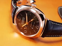 PANERAI 沛納海  Radiomir 8 Days GMT <font color="#FF0000"> 特別版 </font> PAM00395 PAM395 18K玫瑰金材質 八日鍊 <font color="#e2bf97">巧克力色面盤</font> 手動<span style="font-size: 10pt;">上鍊 45mm</span>