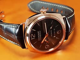 PANERAI 沛納海  Radiomir 8 Days GMT <font color="#FF0000"> 特別版 </font> PAM00395 PAM395 18K玫瑰金材質 八日鍊 <font color="#e2bf97">巧克力色面盤</font> 手動<span style="font-size: 10pt;">上鍊 45mm</span>