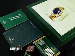 ROLEX 勞力士 Day-Date 36 蠔式 星期日曆型 118238 18K黃金材質 DD36 經典三角坑紋錶圈 <font color="#0582f5">藍色面盤&nbsp;</font><font color="#ff0000">元首型（President）錶帶 總統帶</font> 自動上鍊 36mm