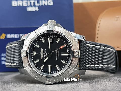 BREITLING 百年靈 Avenger Automatic 43 復仇者系列 A17318 不鏽鋼 黑色面盤 黑色皮革錶帶&nbsp;2023年保單 自動上鍊 43mm