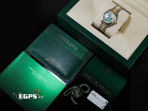 ROLEX 勞力士 Lady Date-Just 279173 DJ28 不鏽鋼&amp;18K黃金半金材質 稀少&nbsp;條紋薄荷綠色面盤&nbsp;2021年保卡 自動上鍊 28mm