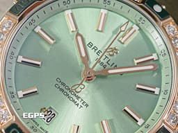 BREITLING 百年靈 Super Chronomat 38 超級機械計時 U17356&nbsp;<font color="#b8e89c">薄荷綠色面盤</font>&nbsp;半金款&nbsp;<font color="#ff00ff">原廠鑲鑽玫瑰金錶圈</font>&nbsp;不鏽鋼&nbsp;<font color="#FF0000">2025年保卡 </font> 自動上鍊 38mm