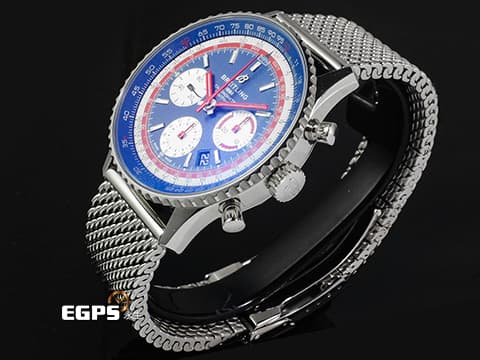 BREITLING 百年靈 NAVITIMER B01 CHRONOGRAPH 航空計時 AB01212B1C1A1 不鏽鋼材質 藍紅配色面盤 泛美特別版&nbsp;百年靈自製01機芯 2020年保單  自動上鍊 43mm